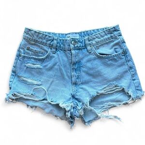 ZARA Distressed Denim Cut-Off Shorts Light Wash